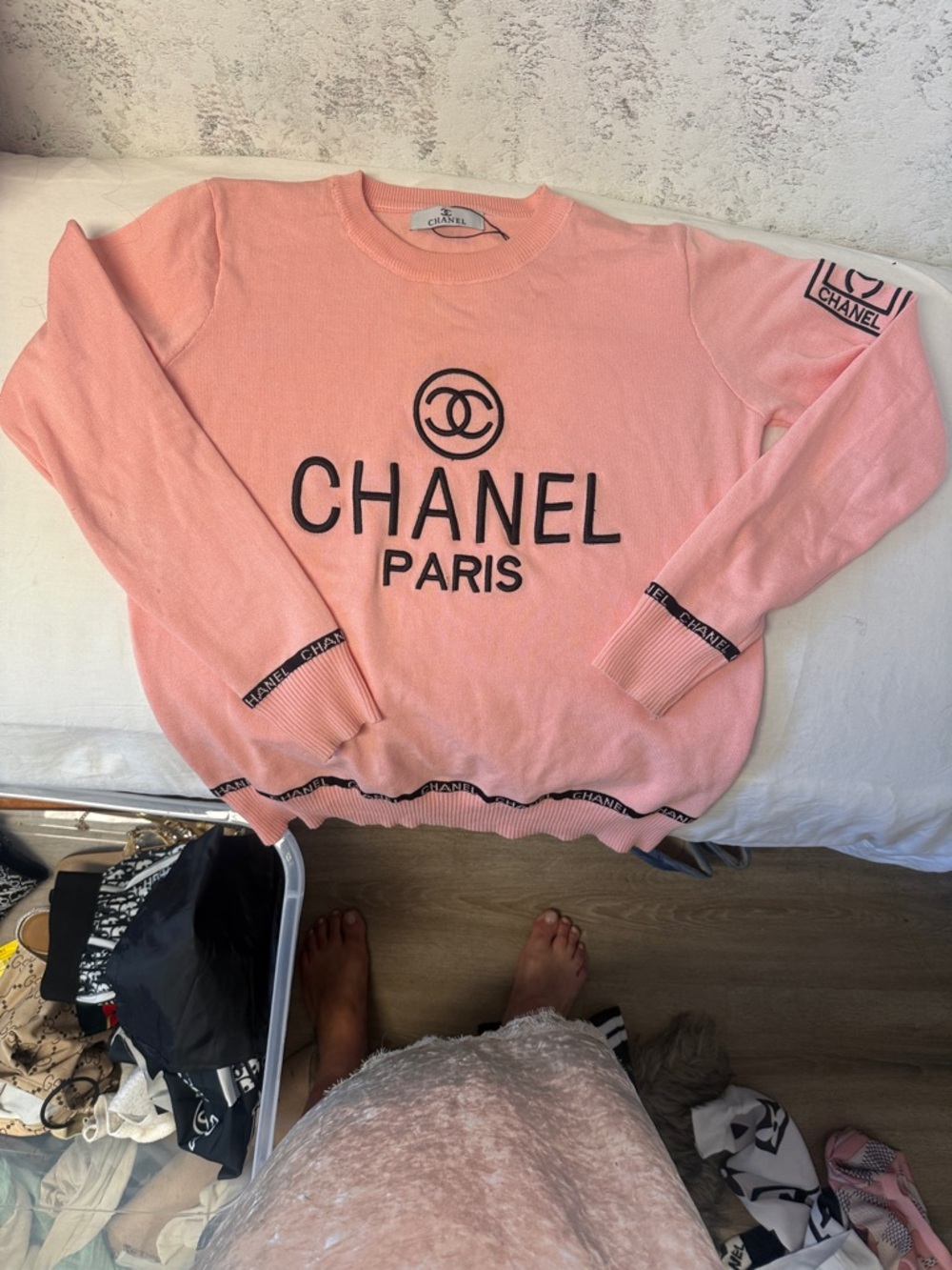 Chanel Paris Pink Logo Sweater